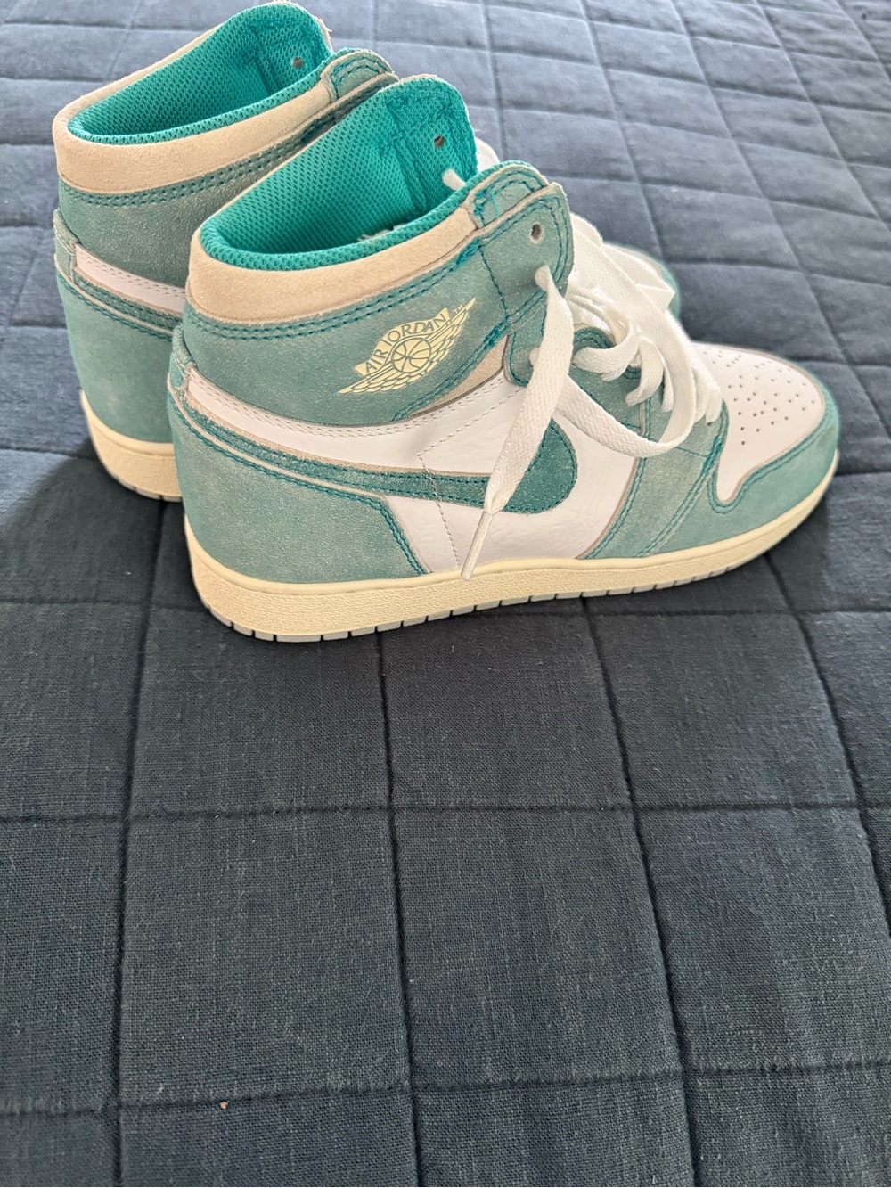 Jordan Women’s High Top Sneakers in Aqua and White